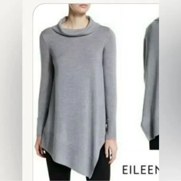 EILEEN FISHER MERINO WOOL ASYMMETRIC COWL NECK SOFT SWEATER SIZE PM - Picture 1 of 6
